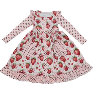Qingli เดรสเจ้าหญิงสำหรับเด็กผู้หญิงแขนยาวพิมพ์ลายสตรอเบอร์รี่และโบว์หวานโรงงานผลิตตามสั่ง - Product Image 1