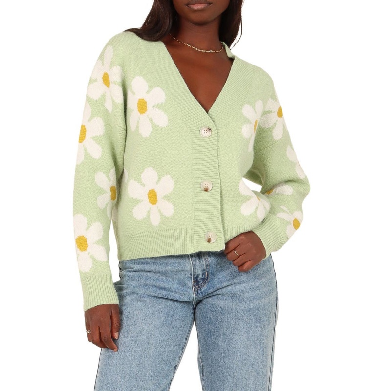 Wholesale Custom Wool Blend Women Knit Cardigan Jacquard Floral Sweater Button-up V-Neck Classic Winter High-Quality Knitwear