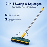 Brosse de sol de salle de bain avec manche télescopique, tête rotative, poils en nylon, nettoyeur de joints, outil de lavage de sol multi-usages pour la maison