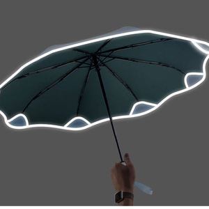 Parapluie à trois plis avec coins arrondis, bande réfléchissante et logo personnalisé - Product Image 5