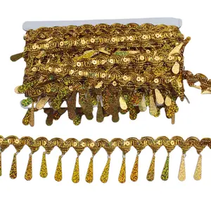 6cm breite DIY Näh tanz bekleidung Gold Spitzen besatz Hut geflochten Pailletten lange Pailletten Quaste Fransen besatz für Bühnen rock Kleid
