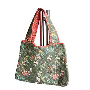 Floral Quilted Bohemian Cotton <b>Tote</b> <b>Bag</b> <b>with</b> Padded <b>Shoulder</b> <b>Strap</b> for Travel-Vintage Design - Product Image 3