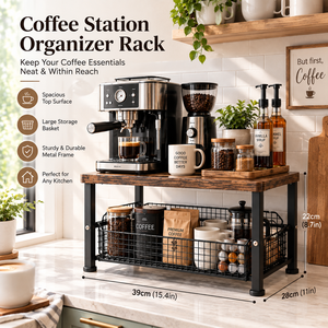 Estante de Almacenamiento Resistente para Encimera con Cesta de Alambre, Organizador Rústico de Madera de 2 Niveles para Cocina o Cafetería, Venta al por Mayor OEM - Product Image 2