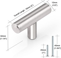Poignées de meuble de cuisine en acier inoxydable argenté en forme de T à trou unique et bouton rotatif en acier inoxydable pour tiroir de commode - Vente en gros