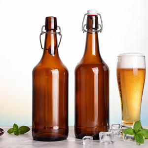 批发空大号玻璃啤酒汽水水康普茶瓶 1000 毫升 短瓶饮料瓶 带旋转盖 1L - Product Image 1