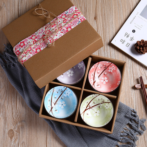 Couleur rose fait à la main 4 pièces 4.5 pouces soupe Ramen Antique Style japonais coffret cadeau bol de riz japonais en céramique avec baguettes - Product Image 3