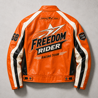 Blouson en cuir de motard vintage style color block avec patchs personnalisés, vêtements de motard, fabricant de vêtements, marque streetwear