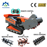 Robot débroussailleuse à fléaux sur chenilles rouge, télécommandée, multifonctionnelle, avec moteur diesel, 800 mm, pour broyage d'arbres, à prix bas