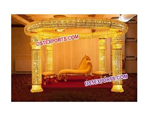 Ensemble Mandap Couronne Royale Dorée Entièrement en Cristal, Nouveau Mandap de Mariage en Métal et Cristal, Collection 2026, Vente France, Décoration d'Événements - Product Image 1