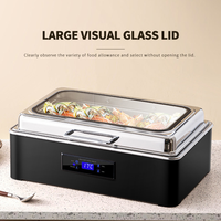 Chauffe-Plat Électrique Professionnel avec Contrôle Numérique de la Température, en Acier Inoxydable, avec Couvercle en Verre pour Buffets et Traiteurs Hôteliers