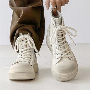 Chaussures décontractées montantes noires de haute qualité, chaussures de marche en cuir véritable pour hommes et femmes, élégantes et respirantes - Product Image 3