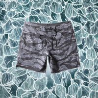 Shorts de bain pour hommes avec logo personnalisé, cordon de serrage, motif camouflage tigre, extensibles dans 4 directions, écologiques, séchage rapide, entrejambe de 7 pouces, OEM