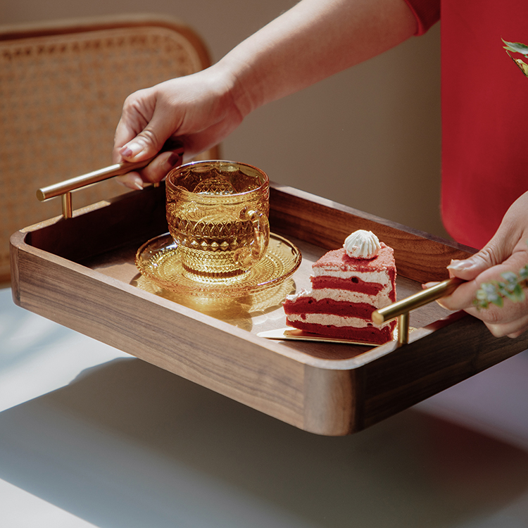 Роскошный оттоманка из черного ореха с металлическими ручками, деревянный сервировочный поднос для кофе, еды, завтрака, ужина