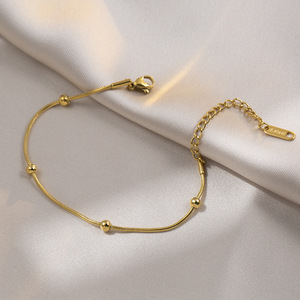 Pulsera de Cadena de Cuentas Redondas de Acero Inoxidable, Estilo Simple, Chapada en Oro de 18K, Pulsera de Tobillo, Venta al Por Mayor - Product Image 6