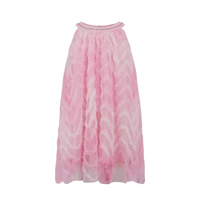 Robe de princesse rose en tulle pour enfants, avec plumes, col large, bordure de perles, sans manches, coupe trapèze, pour fête et mariage