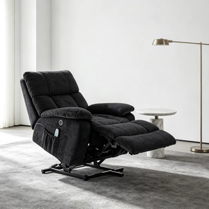 Sillón <span class=keywords><strong>Reclinable</strong></span> Eléctrico de Chenilla <span class=keywords><strong>Gris</strong></span> Oscuro para Personas Mayores, Reclinación Completa, Masaje de 8 Puntos, Calefacción, Control Remoto, Puerto USB, Doble Lateral - Product Image 5