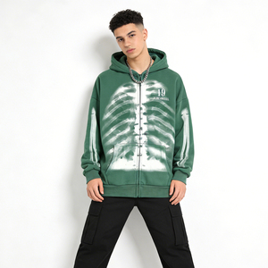 Felpa con Cappuccio Oversize Vintage con Stampa Personalizzata, Giacca in Pile Caldo Streetwear con Zip, 100% Cotone, Felpa da Uomo con Stampa Scheletro - Product Image 1