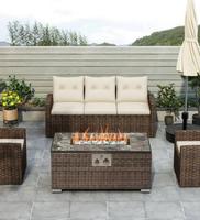 Table de foyer au gaz naturel de 32 pouces, 50 000 BTU, plateau rectangulaire en métal, base en osier thermolaqué, pour patio, terrasse, jardin
