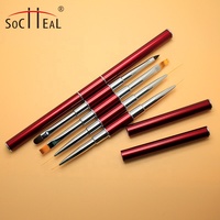 Offre Spéciale rouge métal poignée Double tête ongles outils brosse à ongles Liner Gel ovale Ombre 5 pièces Nail Art pinceaux ensemble