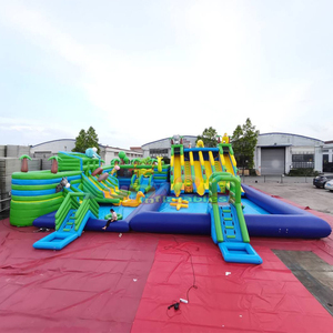Tobogán acuático comercial para exteriores con piscina gigante, parque acuático inflable, parque acuático inflable tipo jungla. - Product Image 1