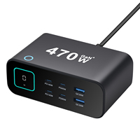 Station de charge USB-C 470W, chargeur rapide 6 ports (4C+2A) à technologie GaN, affichage de puissance TFT LCD, PD3.1 140W PPS pour iPhone 17 et ordinateur portable