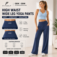 FITVOLT Pantalones de mujer de cintura elástica alta, elásticos en cuatro direcciones, transpirables, que absorben el sudor, de caída fluida, de pierna recta y ancha, holgados