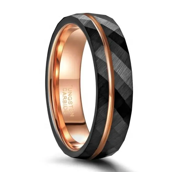 Somen-anillos de boda de tungsteno martillado para hombre, con incrustaciones de oro rosa de 4mm/6mm/8mm, alianzas clásicas para parejas, venta al por mayor