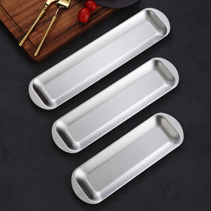 Stainless Steel Long Rectangular <b>Tray</b> For Hot Pot Sushi Barbecue <b>Snack</b> Dish Hotel Use Solid Color 8888 - Product Image 2