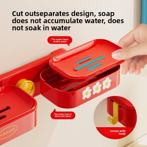 Support de salle de bain mural portable double couche, sans perçage, avec égouttoir pour savon et serviettes, compatible ventouse, rotatif - Product Image 2