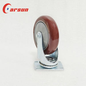 Roues en polyuréthane rouge de 5 pouces, roulettes industrielles à usage moyen, roues à plateau avec revêtements en plastique, OEM personnalisable, pivotantes en acier - Product Image 3