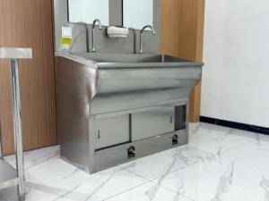 Meubles d'hôpital en acier inoxydable 304, lavabo chirurgical double poste avec miroir pour clinique et école - Product Image 2