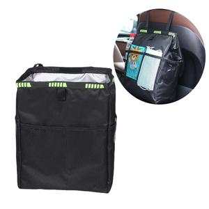 2 in 1 Car Trash Can Organizer with Storage Pockets Leak-Proof Waterproof Portable Folding Multipurpose Car Trash Bin