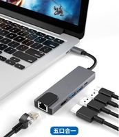 Hub USB-C 5-en-1 Jumon avec 2 ports USB 3.0 et RJ45, en alliage d'aluminium, compatible 2.1 5 Gbit/s, en stock