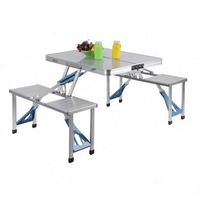 Table pliante en aluminium légère, compacte, utilitaire, portable, ensemble de table pliante avec chaises et trou pour parasol
