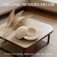 Caja de Joyería Esférica de Travertino Beige Natural 110x110x90mm, Recipiente de Piedra Sólida para Decoración de Tocador, Regalo Estilo Wabi Sabi