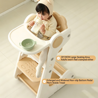 Chaise haute bébé en plastique avec plateau repas, harnais de sécurité et marchepied, fournie directement par l'usine pour importateurs, distributeurs et grossistes