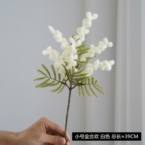 K162 Yboland tallo corto Acacia <span class=keywords><strong>flores</strong></span> artificiales amarillo <span class=keywords><strong>Mimosa</strong></span> Spray cereza fruta rama boda hogar Mesa decoración flor - Product Image 5
