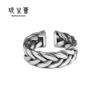 Bague Unisexe Tendance en Argent Sterling Tressé Style Vintage pour Hommes, Bijoux Simples, OEM, 1 pièce/sac OPP