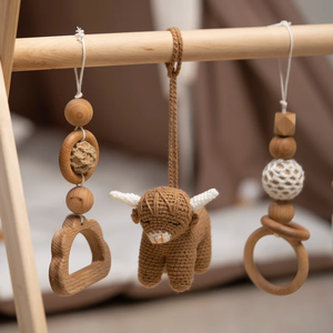 Gymnase pour bébé en bois, structure de gymnastique et ensemble de 5 jouets suspendus - Product Image 3