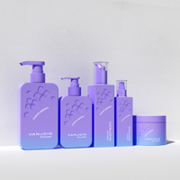 Nouvel ensemble de flacons en plastique HDPE rose gaufré de 120 ml, 250 ml pour savon liquide et gel douche, et flacon pompe de 300 ml pour shampoing et lotion, avec pot de 300 g pour gommage corporel