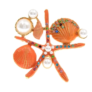Broche de estrella de mar esmaltado con concha de Caracol de perla de cristal, joyería de ropa inicial a la moda al por mayor, venta al por mayor de 2017 - Product Image 1
