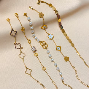 سوار معصم ماسي منقط بأربع أوراق برسيم ذهبي من الفولاذ المقاوم للصدأ من العلامة التجارية الأمريكية ، سوار صغير رائع على شكل كرة للهدايا - Product Image 6