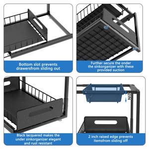 2 Tiers Width Adjustable Expandable Under Sink Pull Out Cabinet Organizer Sliding Drawer Storage Metal Rack For <strong>Bathroom</strong> <strong>Kitchen</strong> - Product Image 3