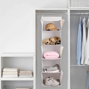 5 Tier Hanging Closet Organizer 43x12x12 Inch With 6 Side Pockets For Bedroom Storage Clothes Shoes Organizing - Product Image 5