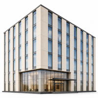 Bâtiment de bureaux à structure métallique, dimensions des baies personnalisées, hauteur des étages, capacité de charge au sol, positions des ascenseurs, couleur de la façade, auvent d'entrée