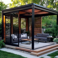 Pergola motorisée en aluminium à lames orientables, véranda avec toit réglable, porte coulissante en verre intégrale, pour villa, patio, extérieur, gazebo