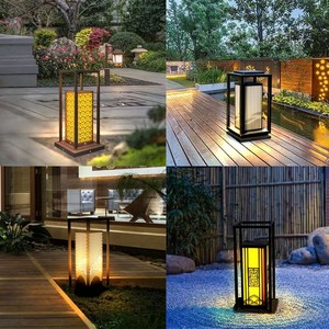 Lampe de jardin moderne en aluminium à LED, IP65 résistante à l'eau, lumière du jour 5000K, abat-jour en bambou, alimentée par énergie solaire, semi-encastrée - Product Image 2