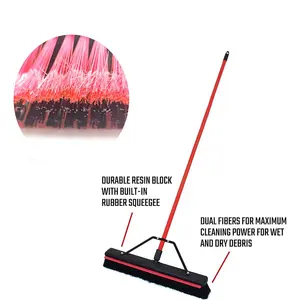 ESD High Quality Stiff Bristle Push Broom With Squeegee Heavy Duty Outdoor Garden Broom Brush