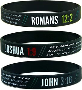 Christian bracelets with <strong>Bible</strong> verses inspirational, religious silicone bangles, John 3:16, <strong>Romans</strong> 2:12, Josu&eacute; 1:9 - Product Image 1