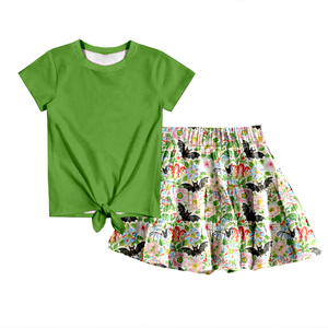 <b>Milk</b> Silk Girls Tie Front Top & Skirt Set,Custom Allover Print Kids 2 Piece Outfit - Product Image 1